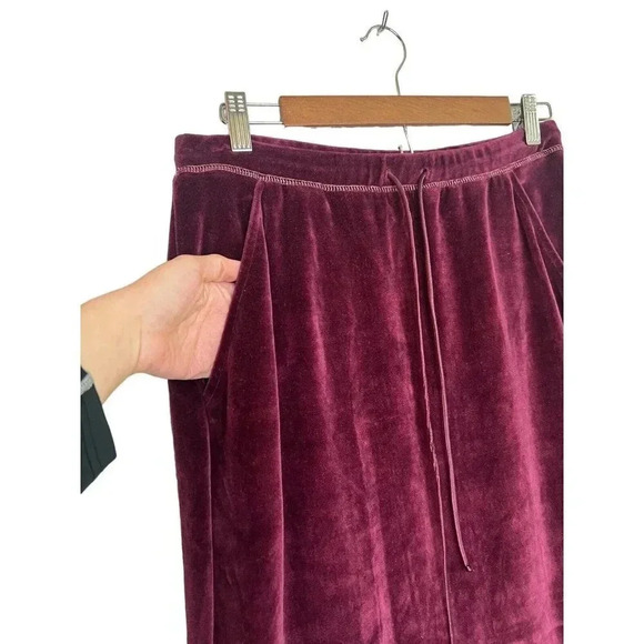 VTG Velour Maxi Skirt Womens Medium Merlot Sporty Spice Varsity Drawstring Y2K - Picture 3 of 11